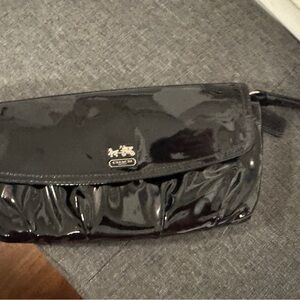 Coach Black Patent Leather Ruched Wristlet